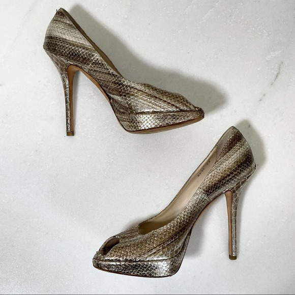 Dior Metallic Peep Toe Snake Skin Heels sz 38.5 - Picture 3 of 9